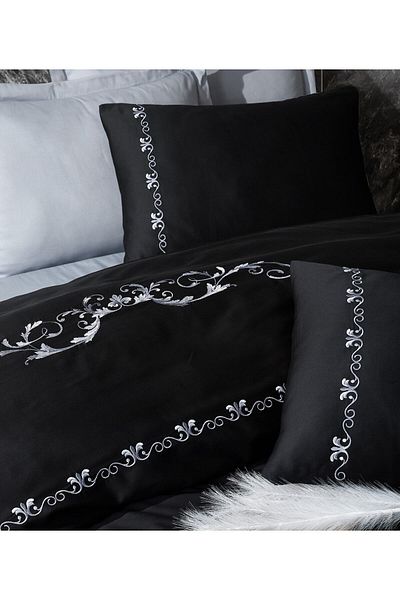 Cotton Box Embroidery Satin Double Duvet Cover Set Gloria Gray