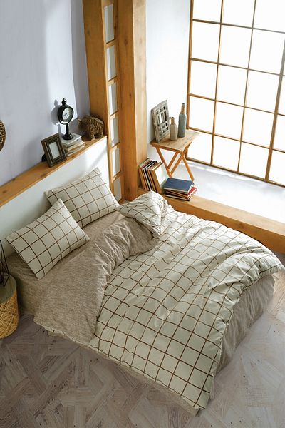 Cozy Home Σετ Παπλωματοθήκη Διπλό Ελαστικό Σεντόνι Τετράγωνη Κρέμα