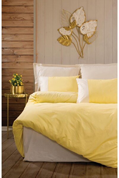 Cotton Box Plain Single Duvet Cover Set Yellow Cream