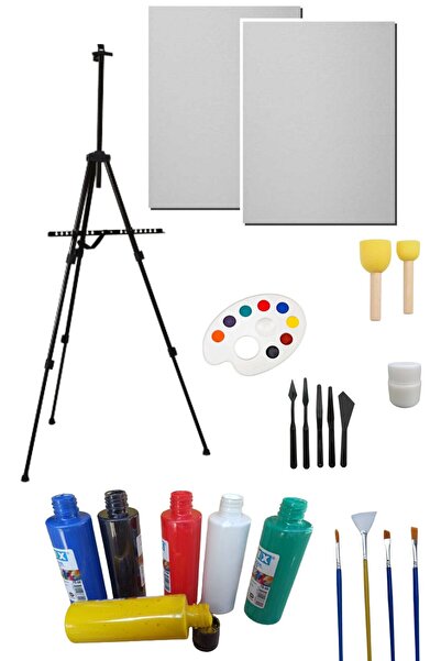 O&S Oyun ve Sanat Eğlen-Üret Resim Başlangıç Seti, Metal Şövale, 2 Tuval, Akrilik Boya Seti, Katlanabilir Çantalı Şövale Seti