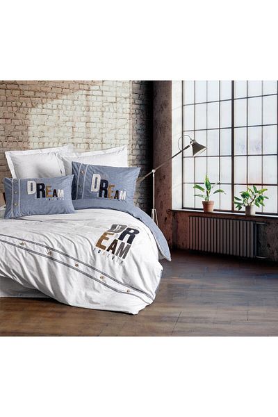 Cotton Box Forever Gray Ranforce Single Duvet Cover Set - Mood Embroidered