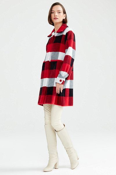Tığ Triko Red Geometric Patterned Knitwear Coat