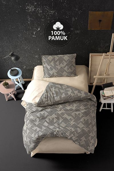 Casa Carina Ranforce Single Elastic Sheet Duvet Cover Set Labyrinth Stone