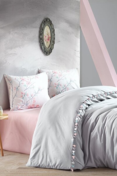 Cotton Box Γκρι Candy Linda - Σετ Παπλωματοθήκης για Μονό Κρεβάτι