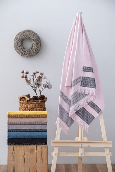 Cotton Box Μαλακή 100% βαμβακερή πετσέτα Twins - Χρώμα πούδρας και γεωμετρικό σχέδιο 75x150cm Σετ μπάνιου