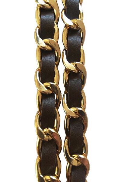 Nildenhobim Suni Derili Metal Çanta Zincir Seti - Zincir Altınrenk Uzunluk 115 Cm Deri Kahverengi