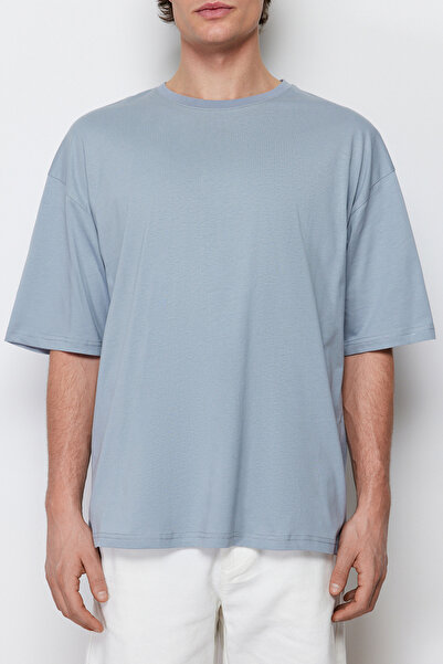 Trendyol Collection Μπλουζάκι από βαμβακερό φαρδύ κομμένο γκρι φλοράλ - TMNSS21TS1223