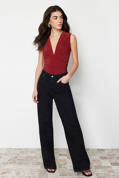 Trendyol Collection Боді з V-подібним вирізом TWOSS23BD00055 Боді з V-подібним вирізом з деталями для кріплення плитки та еластичним боді TWOSS23BD00055
