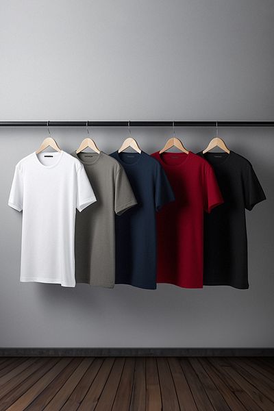 Trendyol Collection Tricou multicolor subțire/subțire, pachet de 5 tricouri de bază din țesătură 100% bumbac TMNAW20TS0243