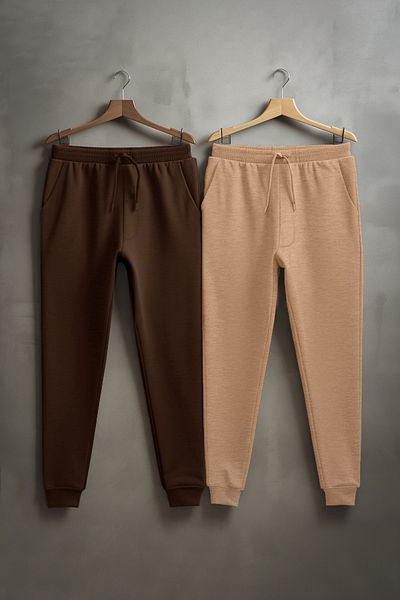 Trendyol Collection Regular Cut Braun-Beige Jogger Sweatpants 2er-Pack - Elastisches Bein TMNAW22EA0279