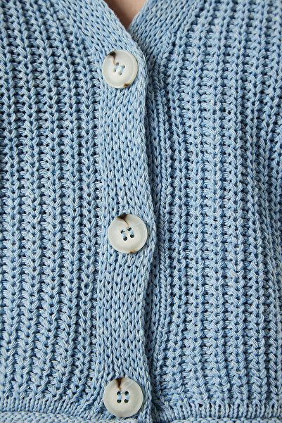 Happiness İstanbul Cardigan de damă, albastru deschis, cu decolteu în V, tricotat sezonier MC00255