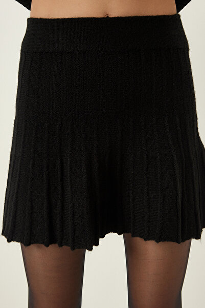 Happiness İstanbul Női fekete garbó pulóver szoknya kötött ruha YY00195