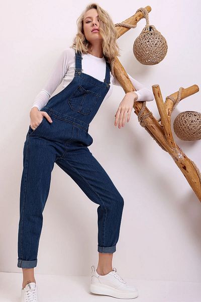 Trend Alaçatı Stili Dámsky tmavomodrý Denim Gardener Salopet DF-SL1000