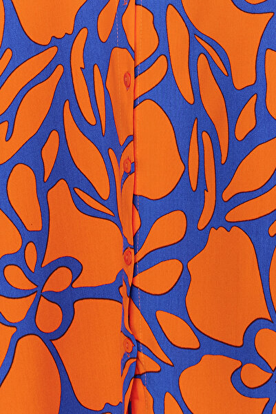 Trendyol Collection Orange Floral Viscose Midi Woven Dress with Shirt Collar TWOSS24EL00455