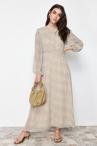 Trendyol Modest Φόρεμα με λουλούδι με μοτίβο καφέ με επένδυση TCTSS24EB00081