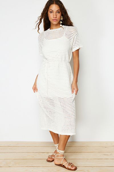 Trendyol Collection Ecru Maxi Knitwear Lined Openwork/Pierced Dress TWOSS24EL00245
