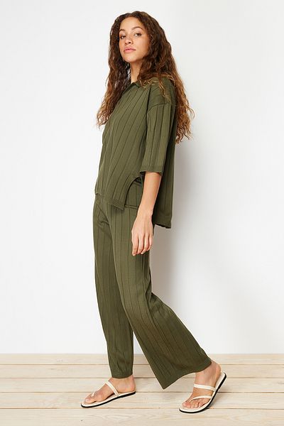 Trendyol Collection Zöld Basic bordás felső és alsó készlet TWOSS23AU00029