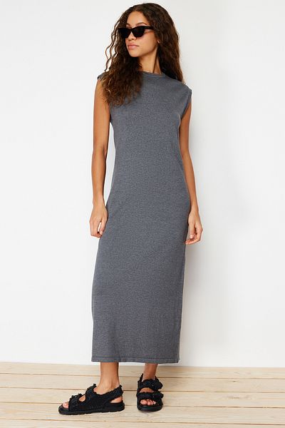 Trendyol Collection Anthracite Maxi Knitwear Premium Quality Dress TWOSS24EL00301