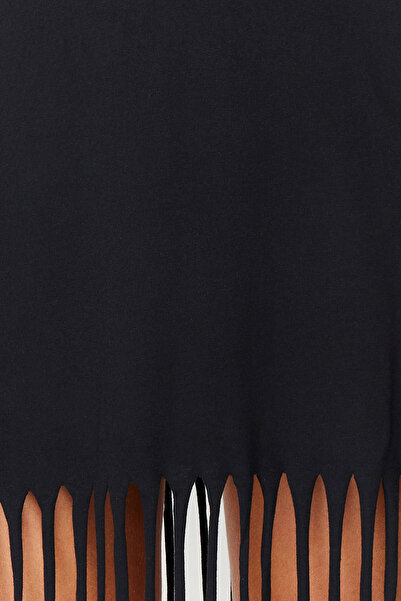 Trendyol Collection Black Tasseled Pool Neck Knitted Midi Dress TWOSS24EL00415