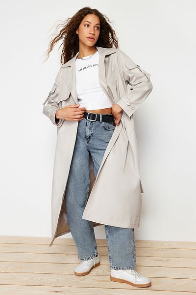 Trendyol Collection Stone Oversize Wide Cut Belted Trenčkot TWOSS24TR00018