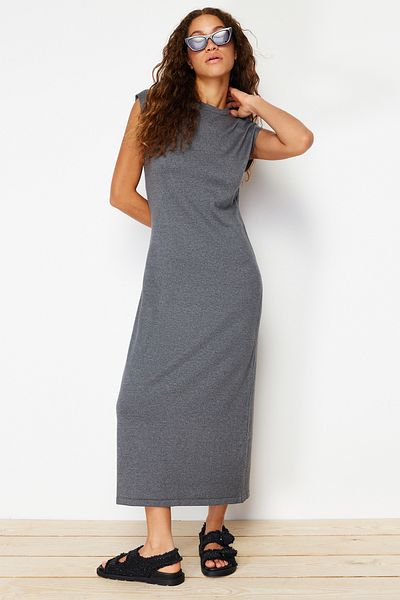 Trendyol Collection Anthracite Maxi Knitwear Premium Quality Dress TWOSS24EL00301