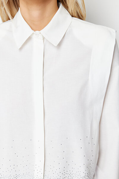 Trendyol Collection Гольф Сорочка TWOSS24GO00041 з набивними рукавами в кольорі екрю