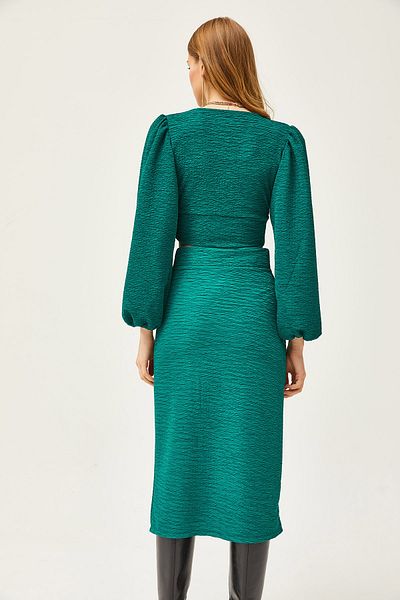 Olalook Women's Petrol Green Slit Skirted Knitted Suit TKM-19000255
