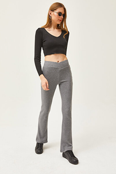 Olalook Kadın Füme Çapraz Bant Detaylı Şardonlu İspanyol Tayt TYT-19000084