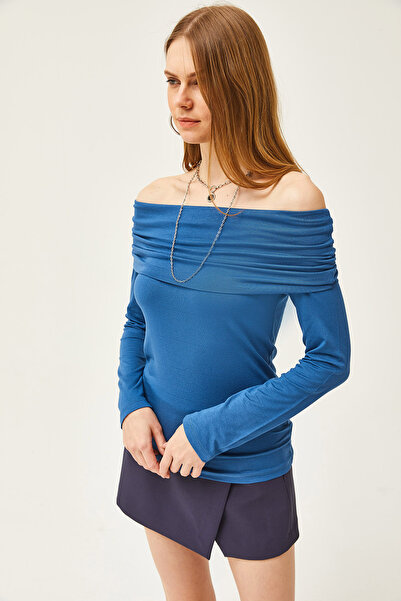 Olalook Жіноча блузка з віскози з коміром Indigo Madonna Orme BLZ19002487