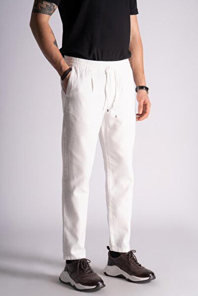 BRACCAS Slim Fit Jogger Waist Trousers Ecru