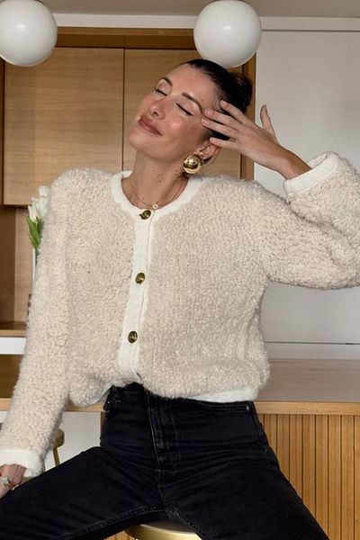 Madmext Beige geknöpfte Bouclé-Strickjacke MG1949