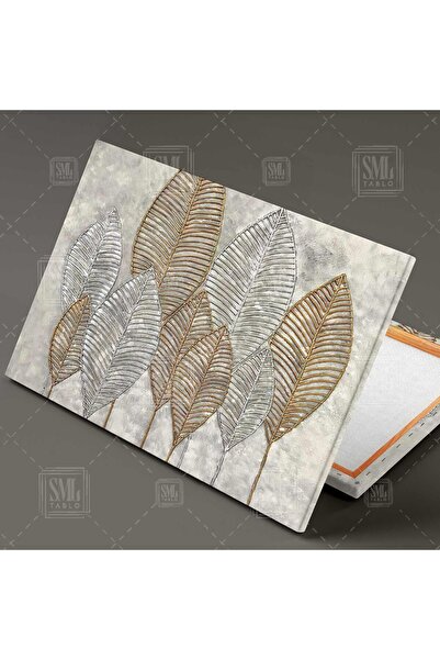 SML TABLO Gümüş Ve Altın Yapraklar Yatay Kanvas Tablo