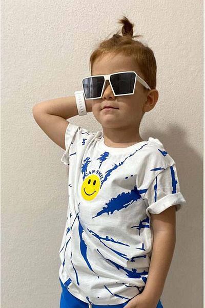Riccotarz Boy's Smile Emoji Printed Blue Tracksuit Set