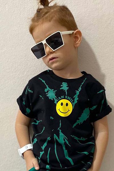 Riccotarz Boy's Smile Emoji Printed Green Tracksuit Set