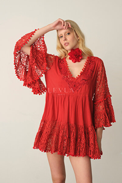 LEVLA PARIS Dantel Detaylı Mini Elbise