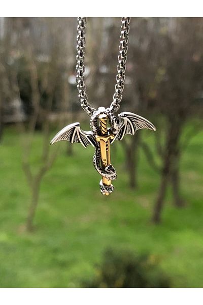 Viking Vintage Gothic Skull - 316L Stainless Steel Necklace with Dragon and Pentagram Pattern
