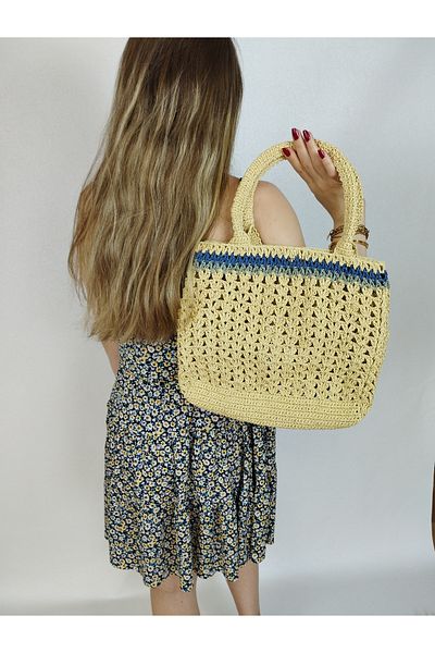 İLKCET MODA Women's Hand Knitted Straw Shoulder Bag