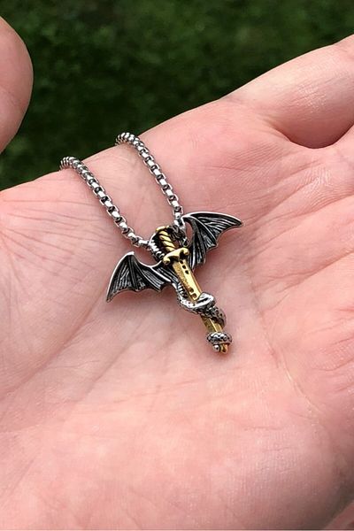 Viking Vintage Gothic Skull - 316L Stainless Steel Necklace with Dragon and Pentagram Pattern