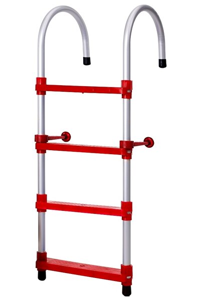 HobiStore Hobi Store Portatif Tekne Merdiveni ( Kırmızı ) 4 Basamaklı