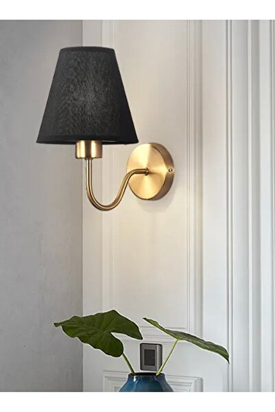 Buiva Modern Aplik Siyah Abajur Gold Gövde Elektrik İle Çalışır