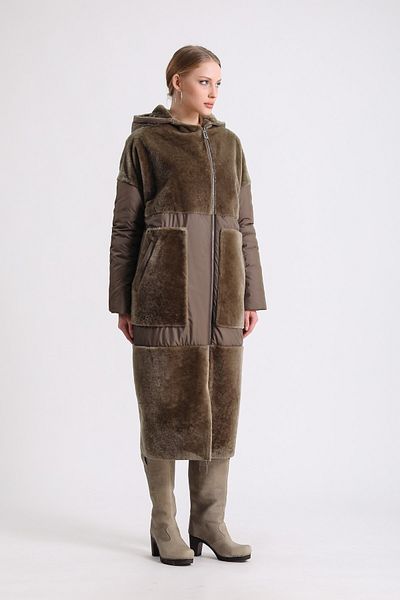 Leather Club Khaki Astrakhan Fur Puffer Coat