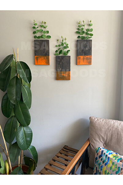 MSAĞWOODS 3'LÜ AHŞAP ÇİÇEKLİK MUTFAK BANYO KIŞ BAHÇESİ YAPAY ÇİÇEK BALKON EV ...