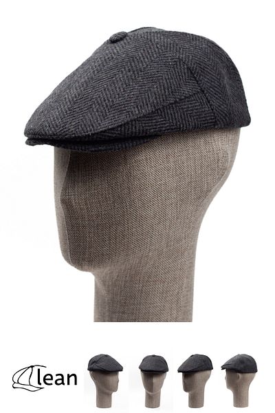 LEAN CAP Classic Buttoned Cap, Gray Cap, Stamp Winter Fish Back Pattern Wool Fabric Cap Hat
