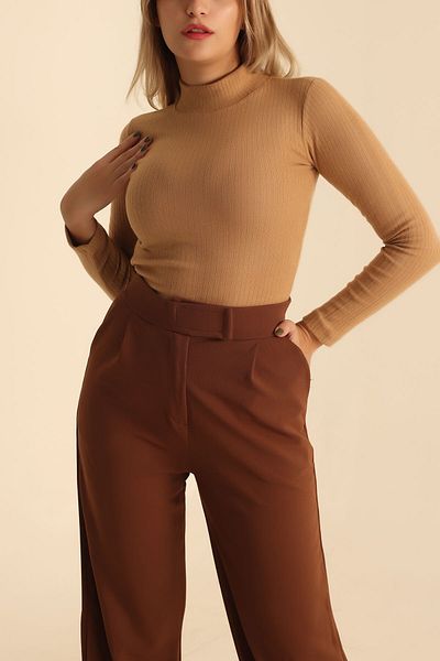 lovebox Lycra Turtleneck Soft Soft Regular Fit Camel Women's Knitwear Sweater208514