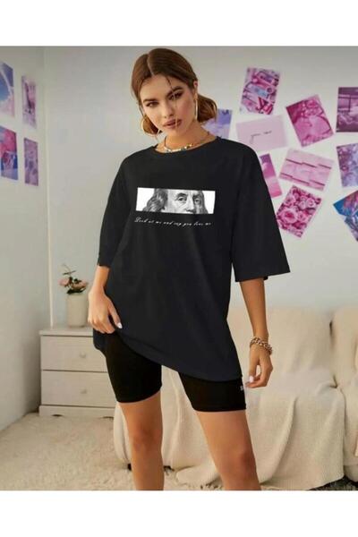 khufu Siyah Dolar Baskılı Oversize Tshirt Unisex