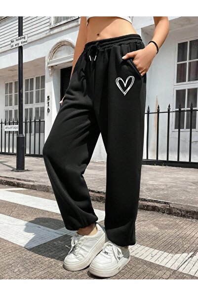 over head oh Γυναικεία Μαύρη Φιγούρα Love Printed Sweatpants Jogger