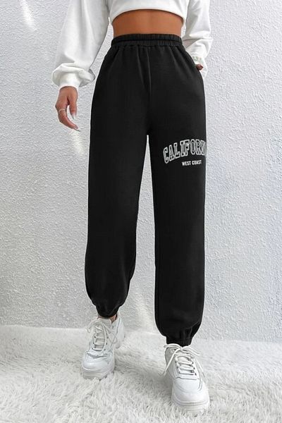 MODARİCH Καλιφόρνια Jogger Sweatpants - Μαύρο εμπριμέ ελαστικό πόδι με ανασηκωμένη ψηλή μέση