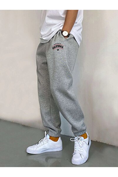 MODARİCH California 23 Jogger Sweatpants - Gray Printed Rubber Leg Raised High Waist