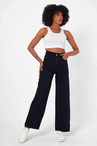Livik Snow White Black Girl's Wide Leg Jeans