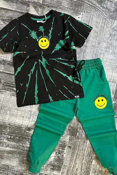 Riccotarz Boy's Smile Emoji Printed Green Tracksuit Set